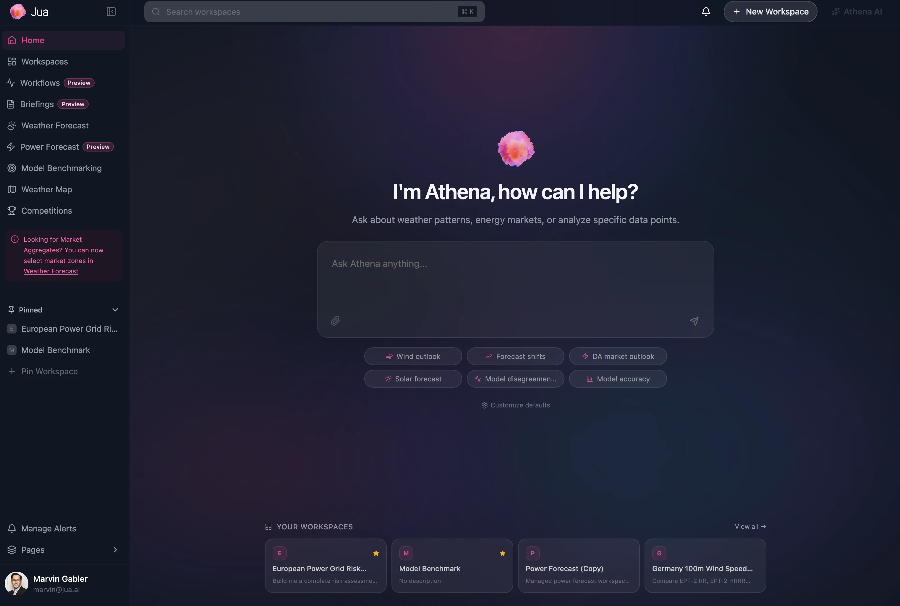 Athena landing screen with prompt and skill tiles